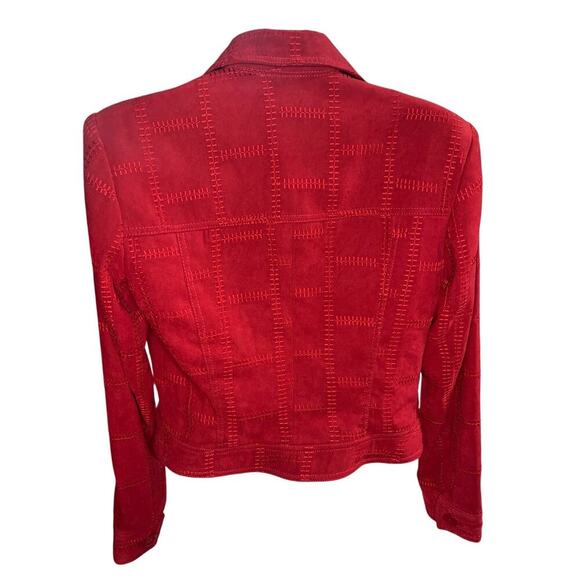Cache Vintage Red Textured Button Front Cropped Jacket Women's Sz 4 Classic Chic - Picture 3 of 6